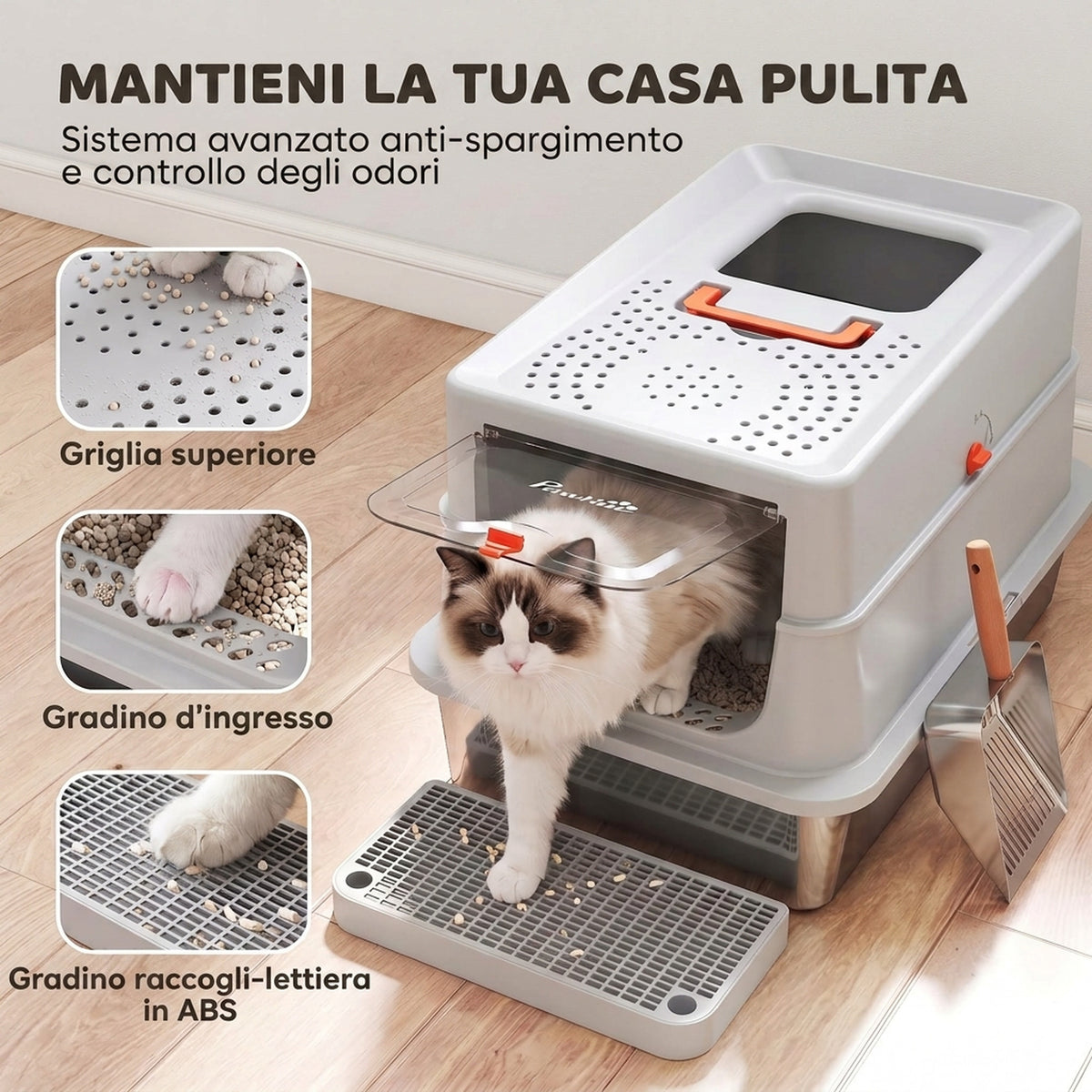 Lettiera Gatti XXL in Acciaio Inox Chiusa Antiodore