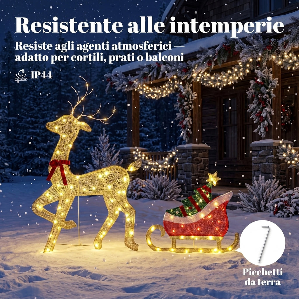 Renna Natalizia Illuminata con Slitta 95 LED