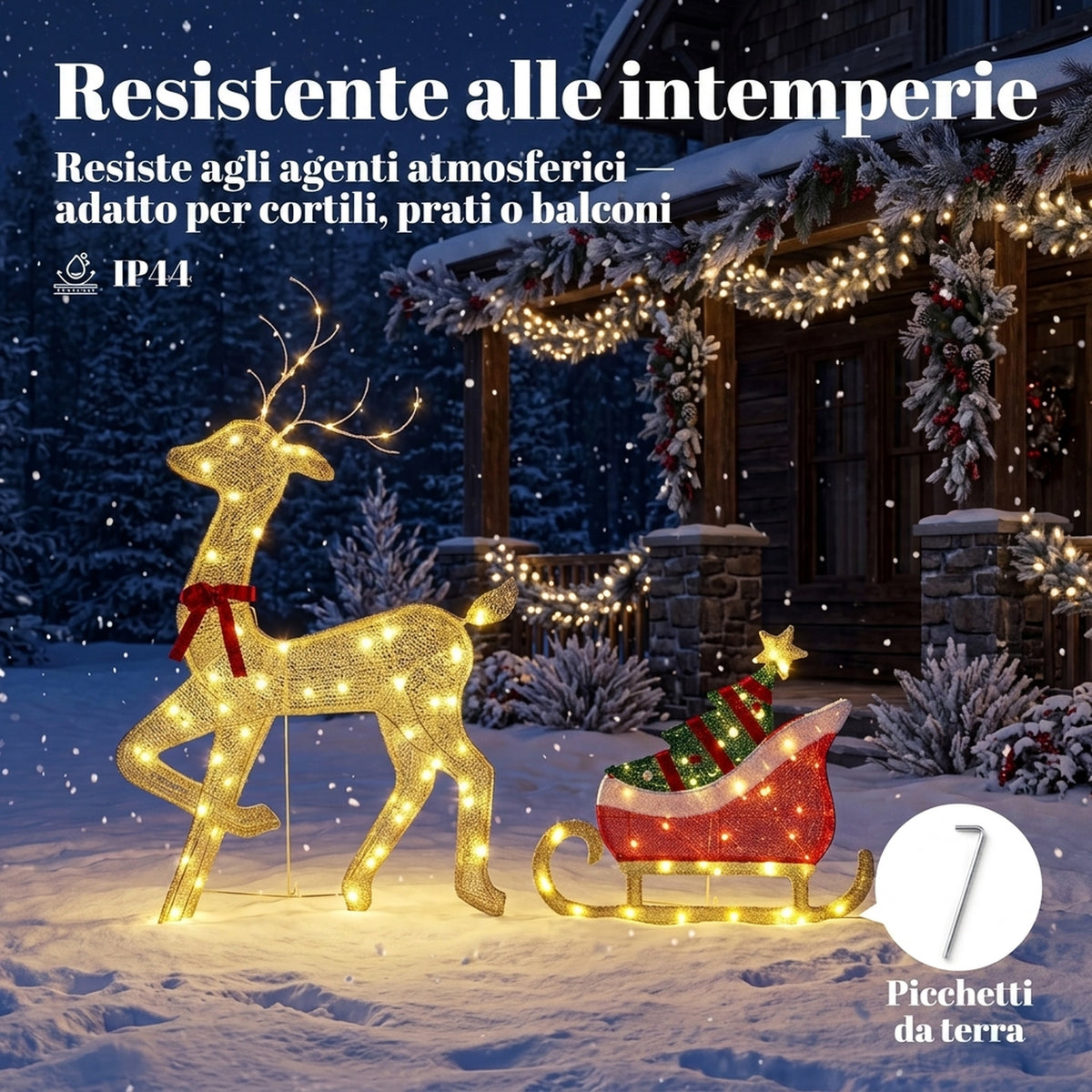 Renna Natalizia Illuminata con Slitta 95 LED