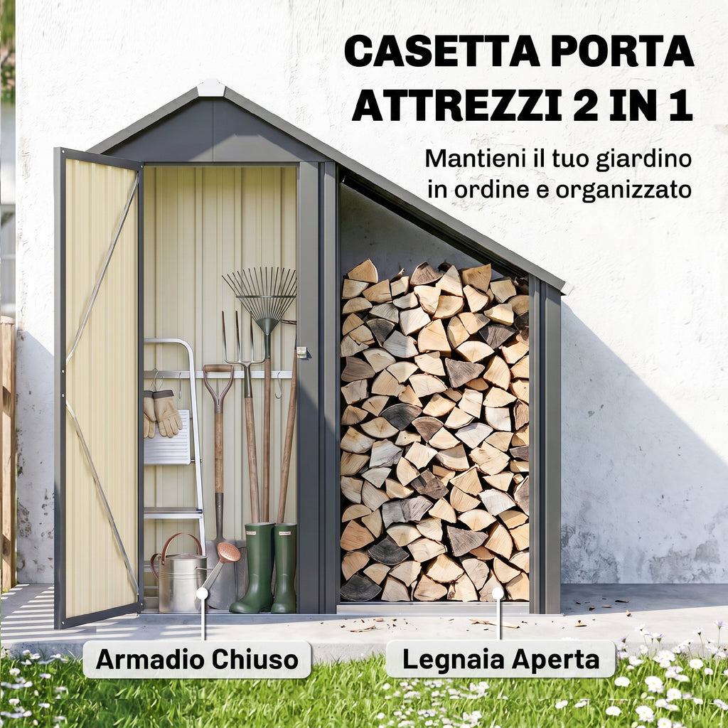 Portalegna da Esterno con Armadietto Portautensili