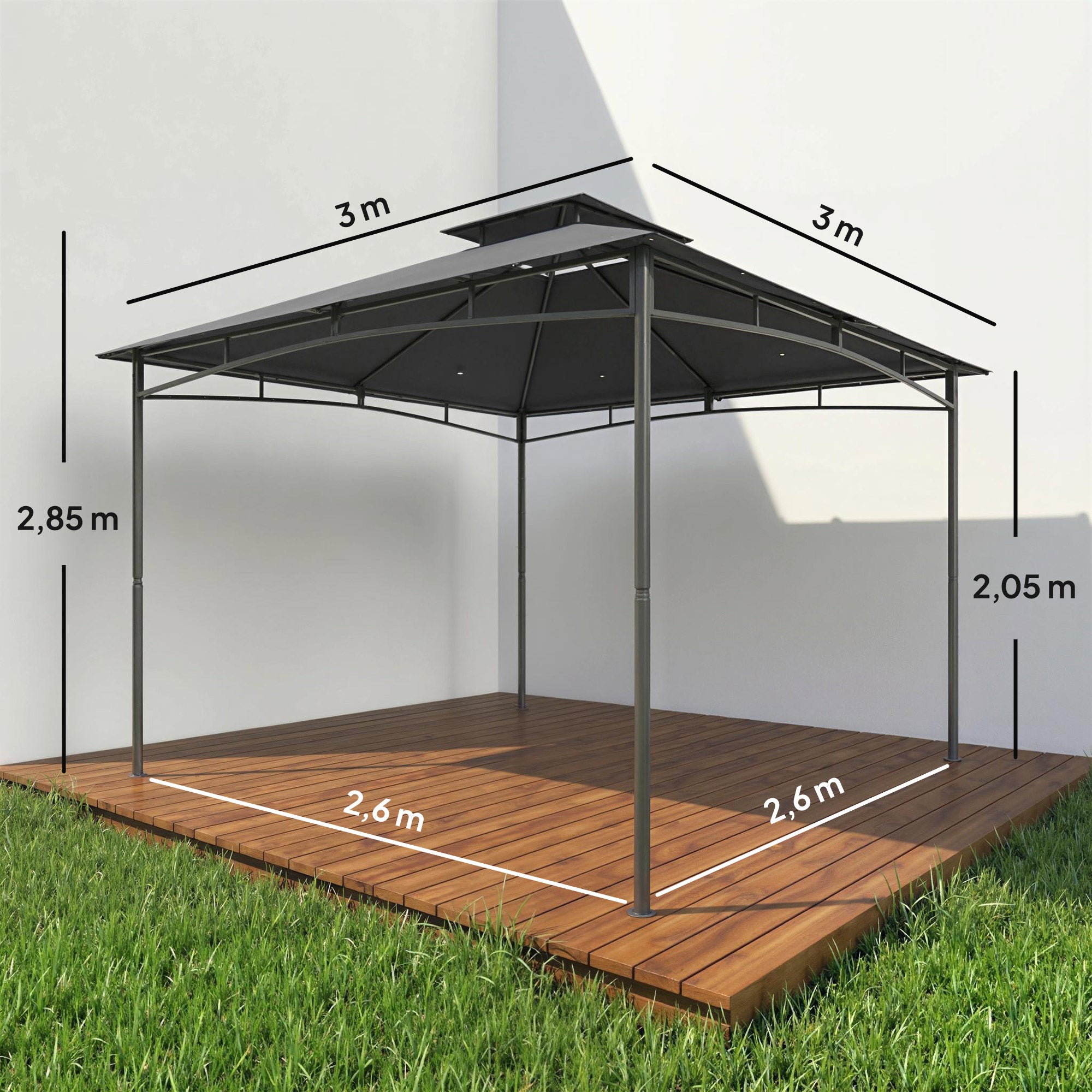 Gazebo da Giardino 3x3 m Impermeabile con Tetto Retrattile