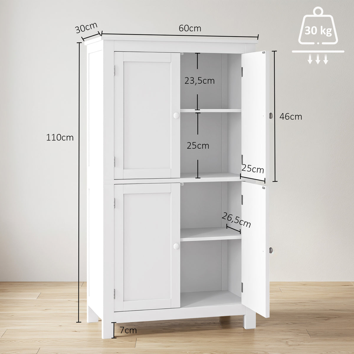Mobile Bagno Bianco con 4 Ante e Ripiani Regol