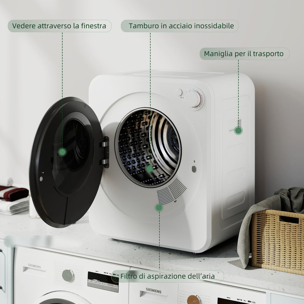 Mini Asciugatrice 4 kg con 5 Programmi 800 W