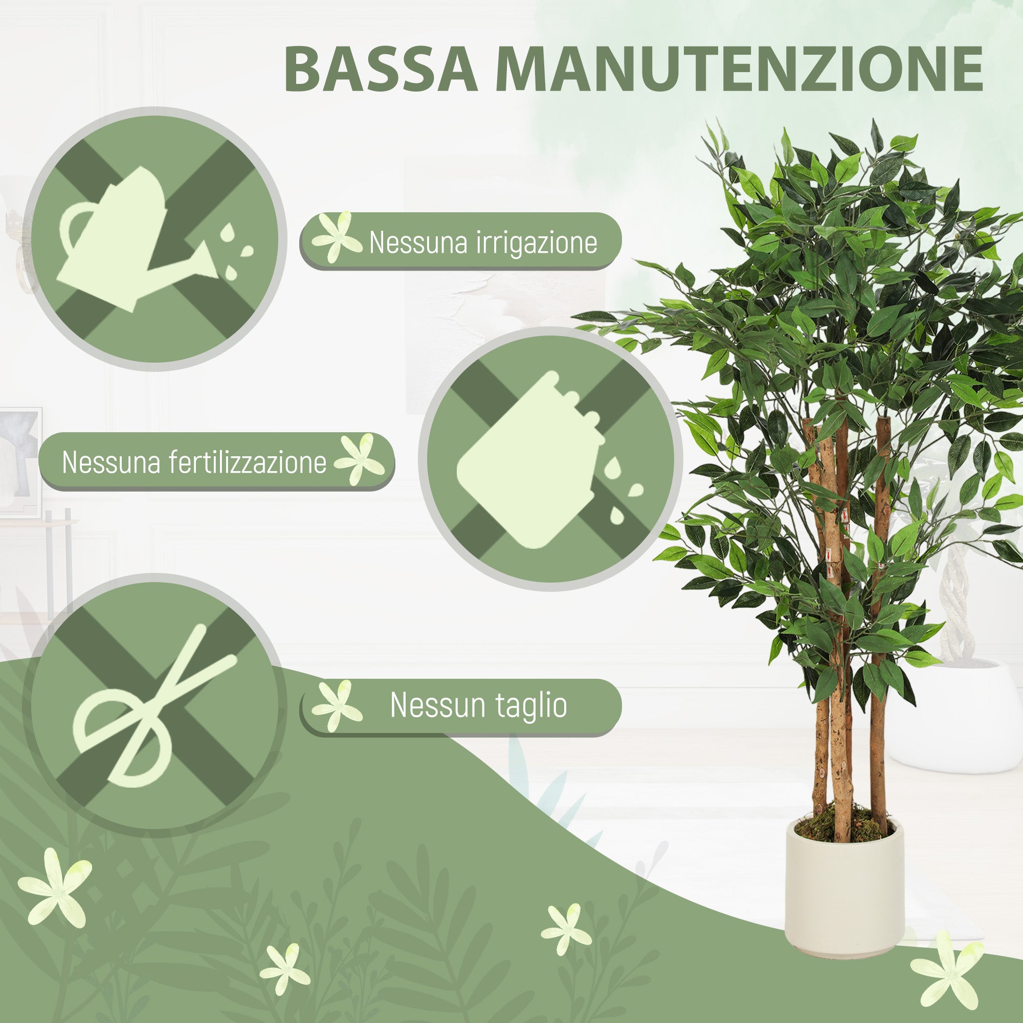 Pianta Artificiale di Baniano 120 cm con Vaso Decorativo