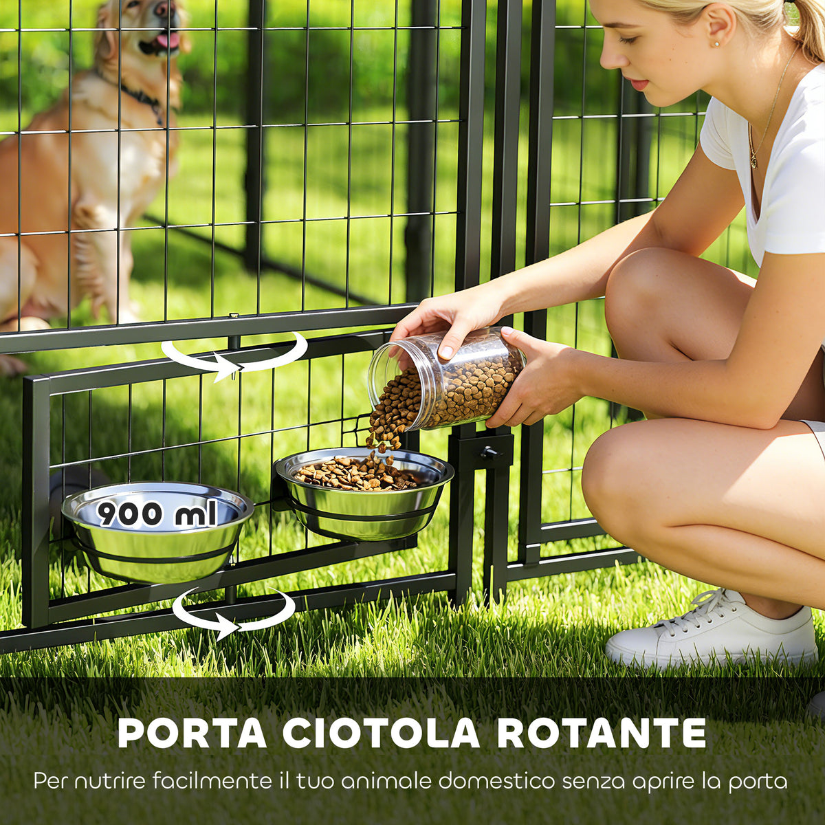 Recinto per Cani da Esterno con Tetto e Ciotole