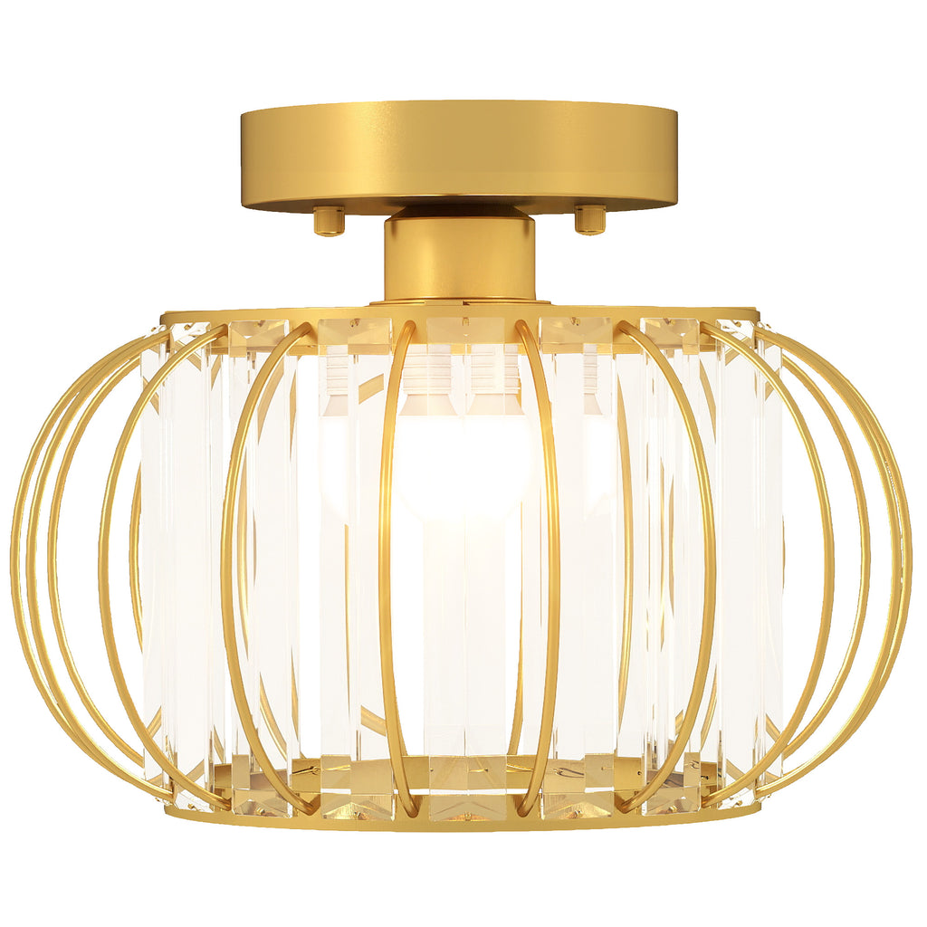 Plafoniera LED Oro con 18 Cristalli e Design a Gabbia