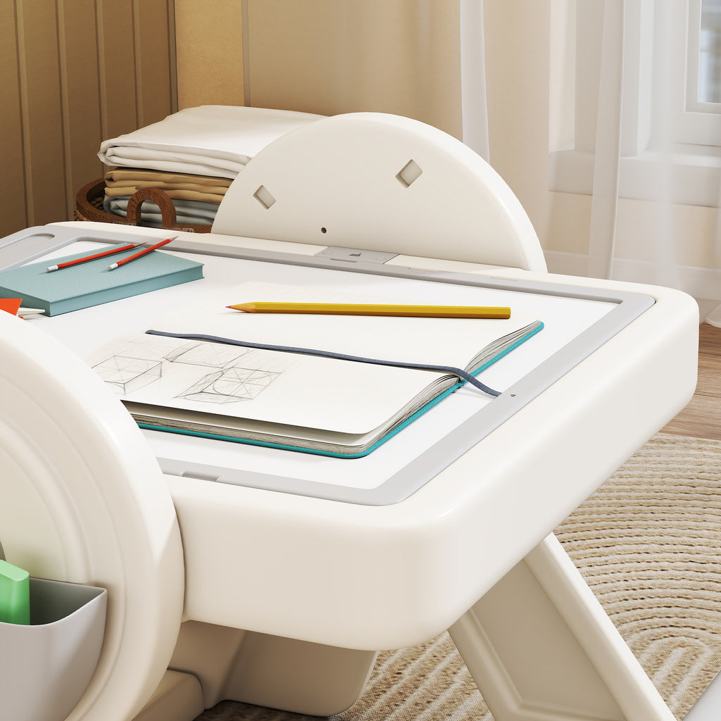 Tavolo Multiuso per Bambini con Ripiano Contenitore e Cassetti Grigio e Bianco