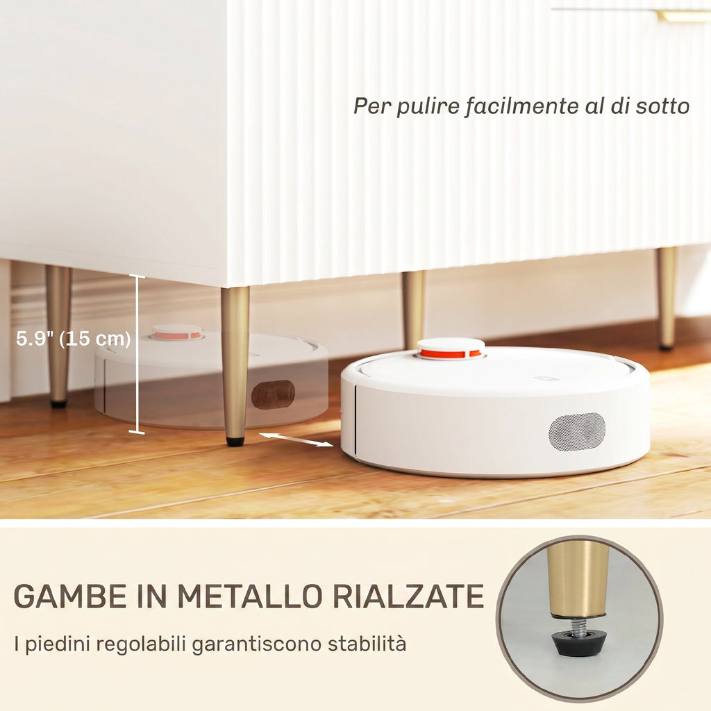 Credenza Moderna con 3 Cassetti, 2 Armadietti e Ripiani Regolabili in Legno e Metallo