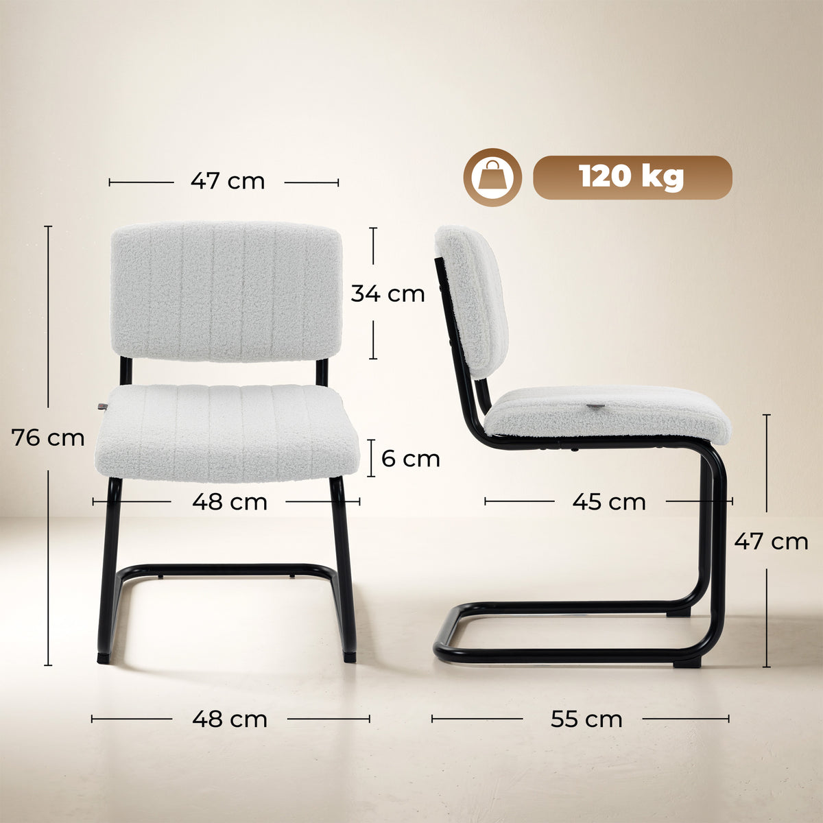 Set 2 Sedie da Pranzo Teddy Bianco Crema Imbottite
