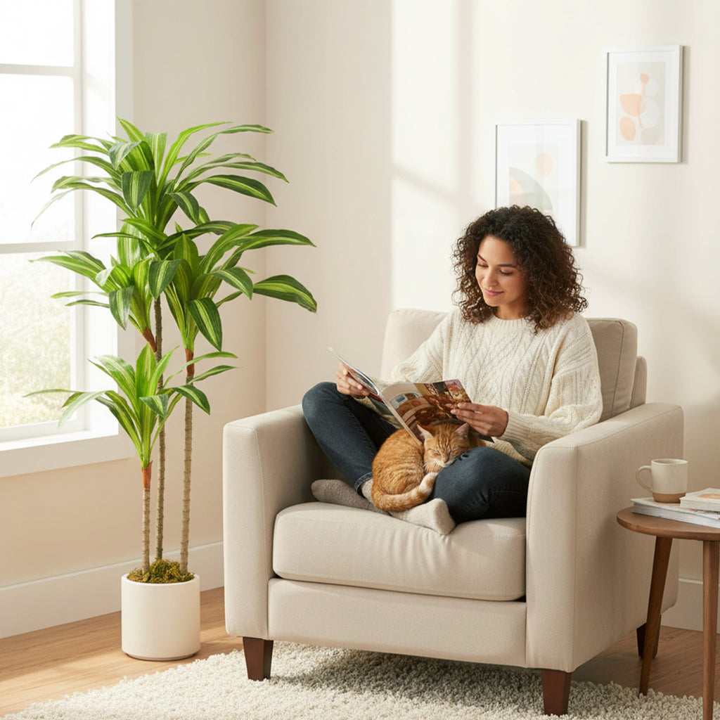 Pianta Artificiale Dracena Verde da 120 cm con Vaso
