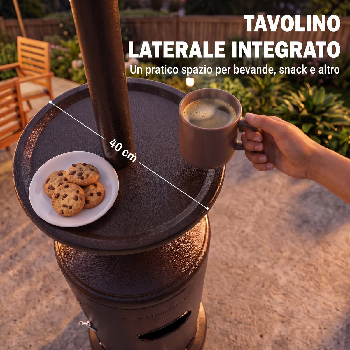 Fungo Riscaldante a Gas 13 kW con Ruote e Tavolino