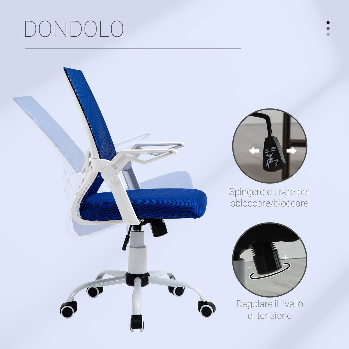 Sedia da Ufficio Ergonomica Blu con Supporto Lombare
