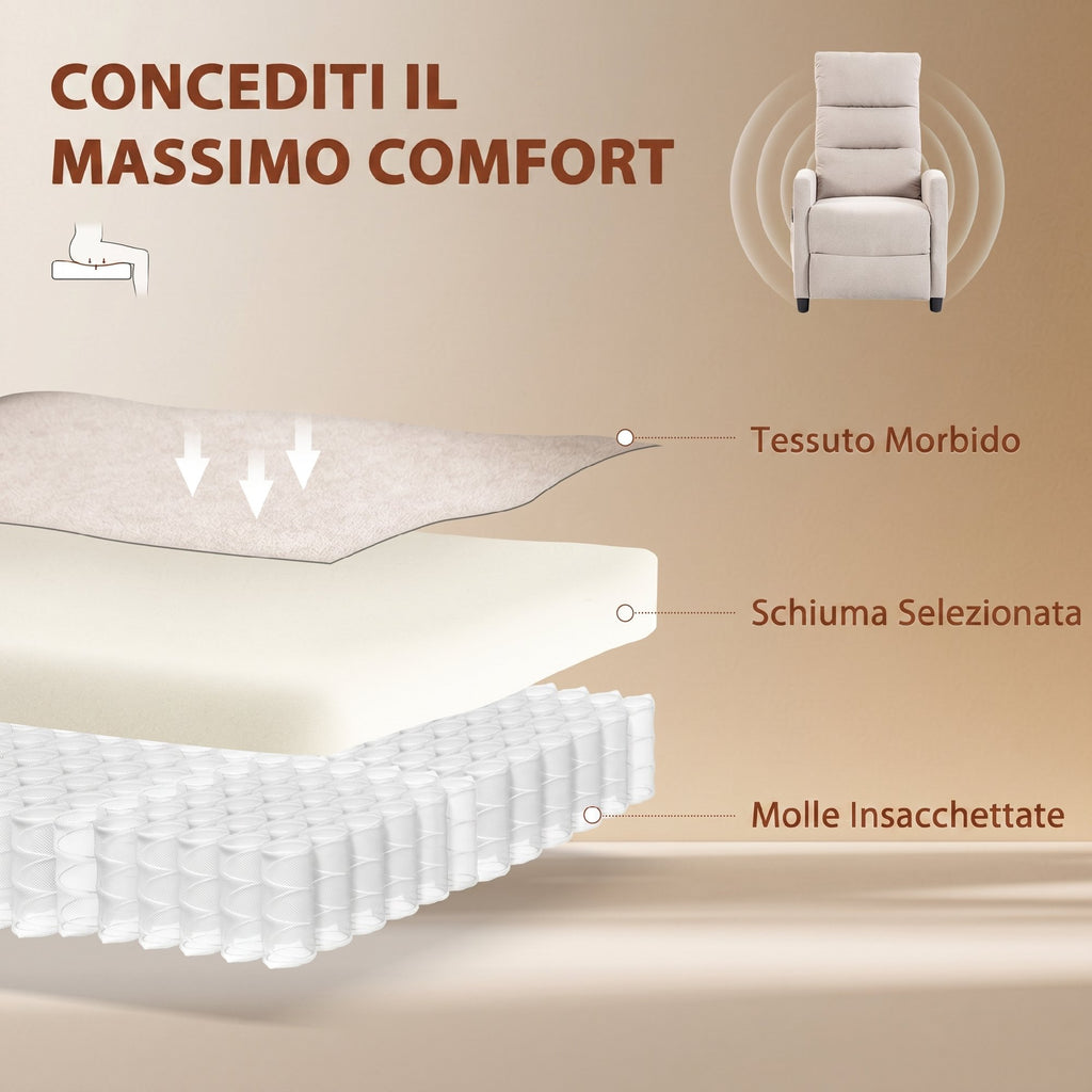 Poltrona Relax Massaggiante Reclinabile Manuale 160° in Ciniglia Color Crema