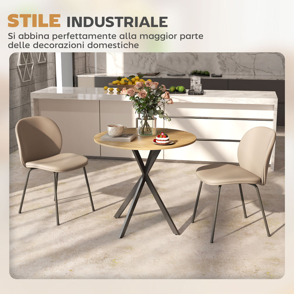 Tavolo da Pranzo Rotondo Stile Industriale con Gambe a Croce Effetto Quercia