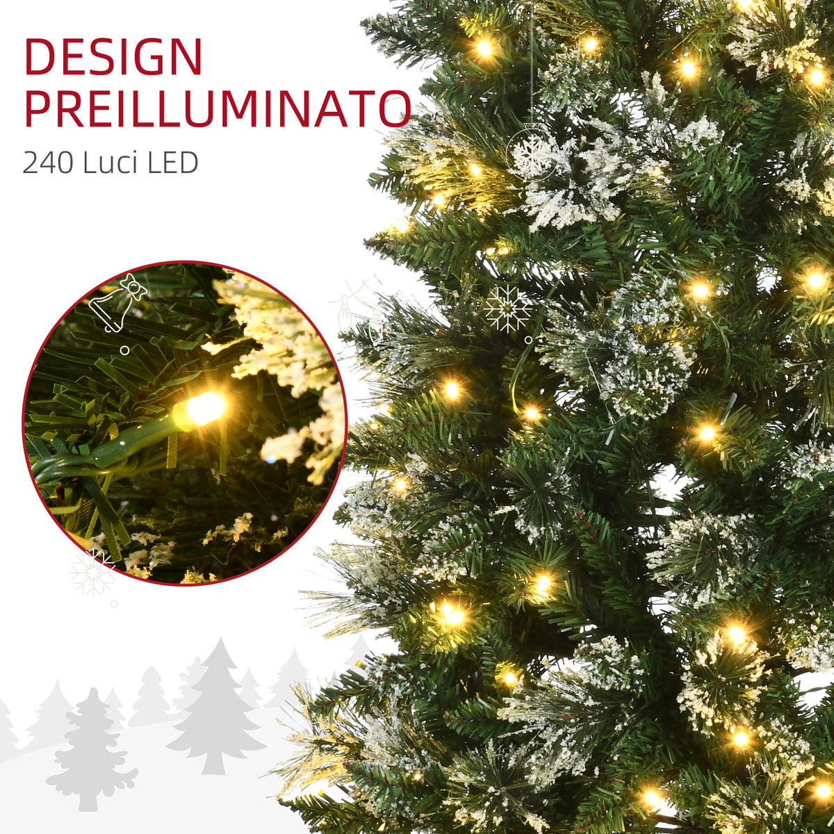 Albero di Natale Innevato 180 cm con 240 Luci LED