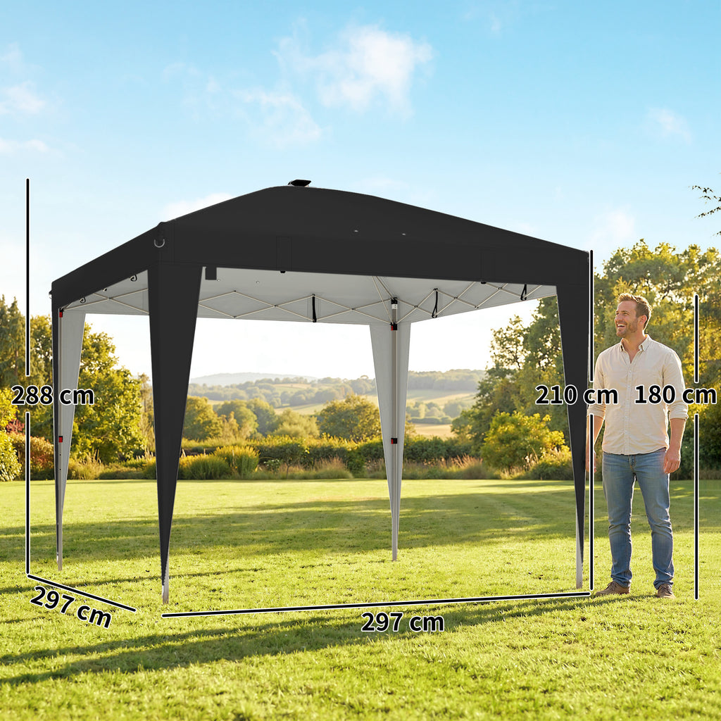 Gazebo Pop-Up Pieghevole 3x3 m con Luce LED, USB e Altezza Regolabile