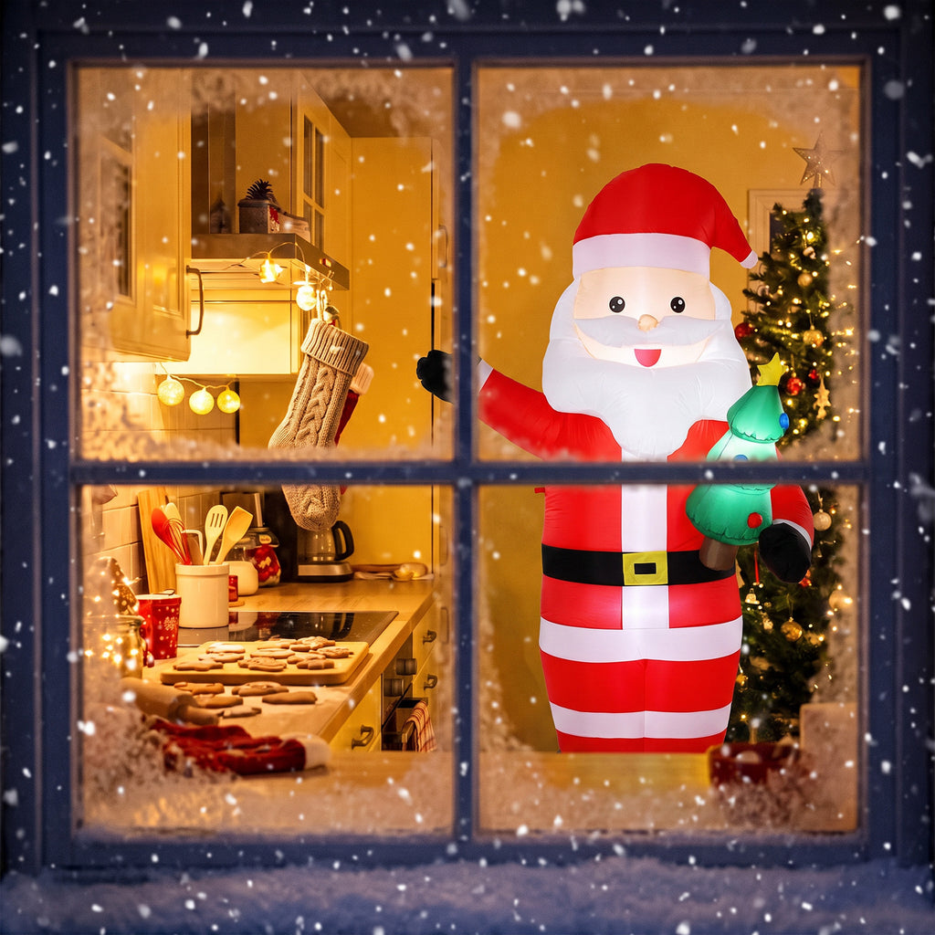Babbo Natale Gonfiabile Gigante 243 cm con Albero e Luci LED