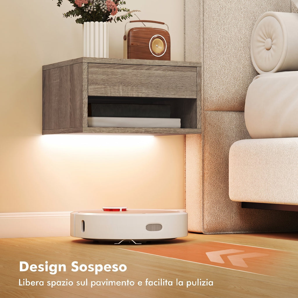 Set 2 Comodini Sospesi con LED RGB e Cassetto