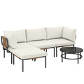 Set Salotto da Giardino 5 Pezzi in Rattan Componibile con Cuscini Cachi