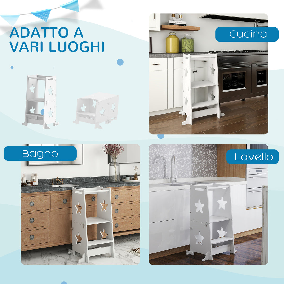 Scala Montessori Convertibile in Tavolo e Sedie Bianca