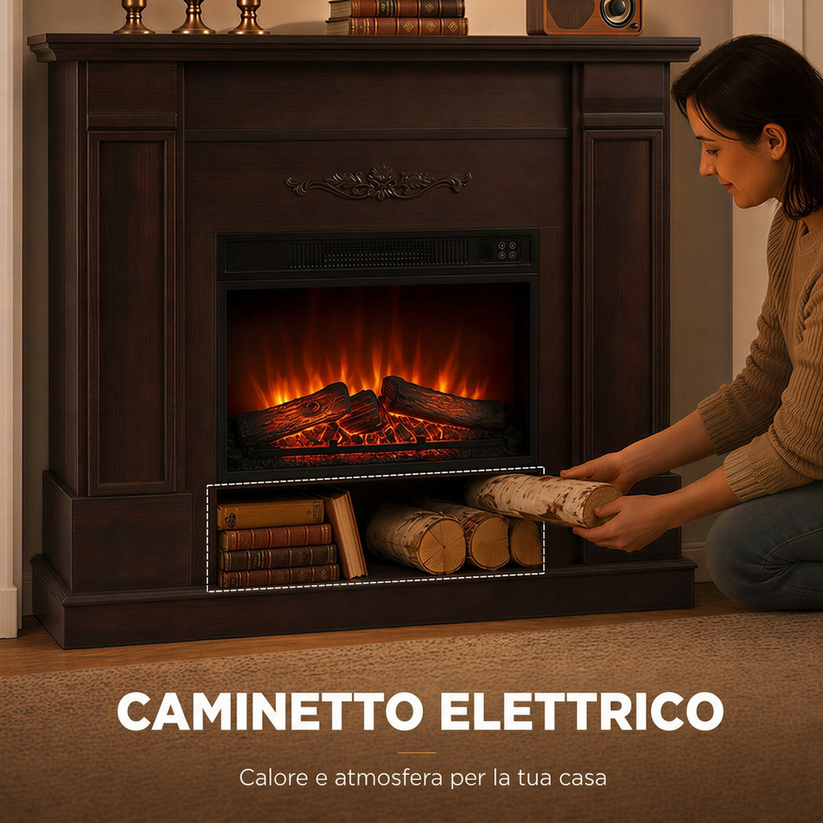 Camino Elettrico da Terra con Ripiano TV 55" Marrone