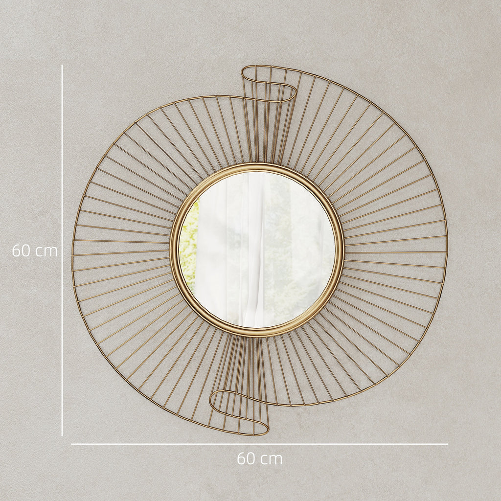 Specchio da Parete Rotondo con Cornice in Metallo Plissettata Oro 60 cm