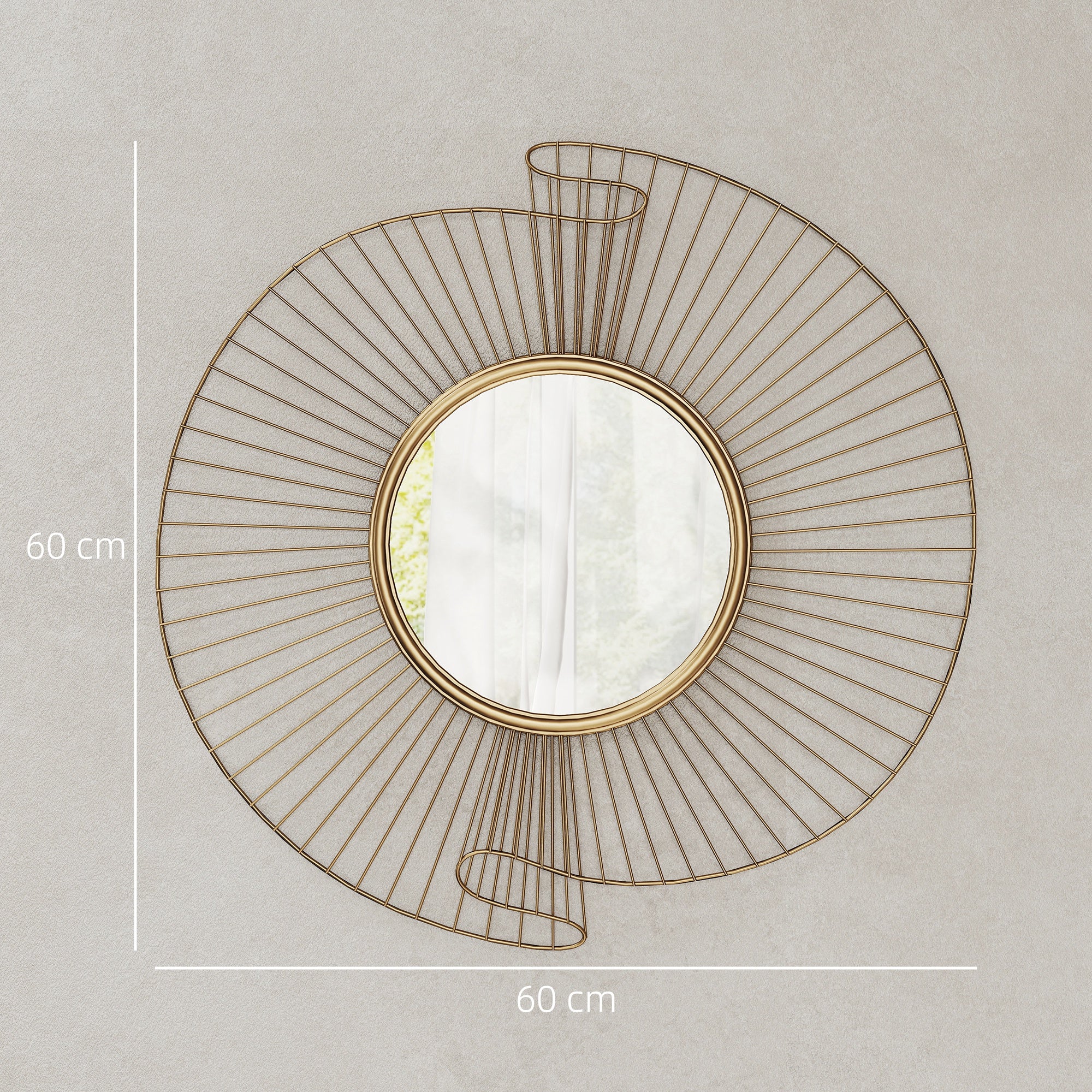 Specchio da Parete Rotondo con Cornice in Metallo Plissettata Oro 60 cm