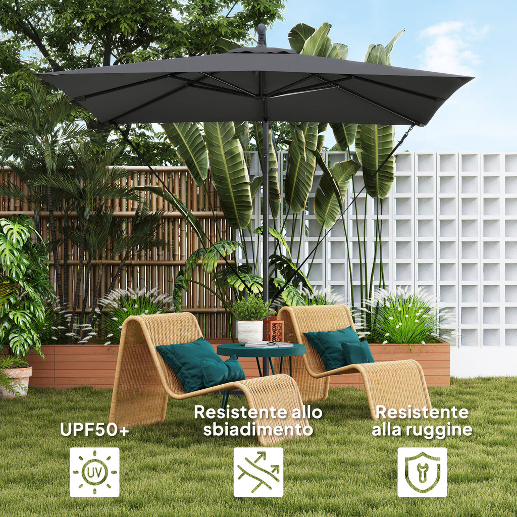 Ombrellone Decentrato da Giardino 2,47 x 2,47 m con Base a Croce e Corde Antivento