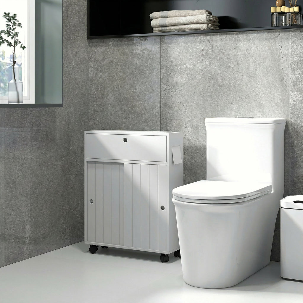Mobile Bagno con Porta Rotolo e Ruote 52x17x67 cm