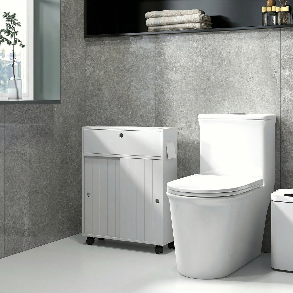 Mobile Bagno con Porta Rotolo e Ruote 52x17x67 cm