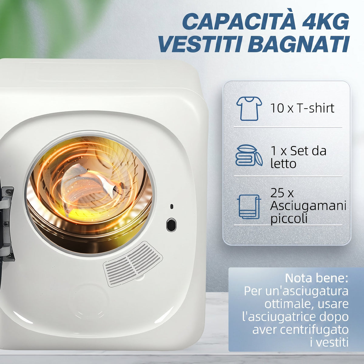 Asciugatrice a Ventilazione 4 kg 800 W con 5 Modalità