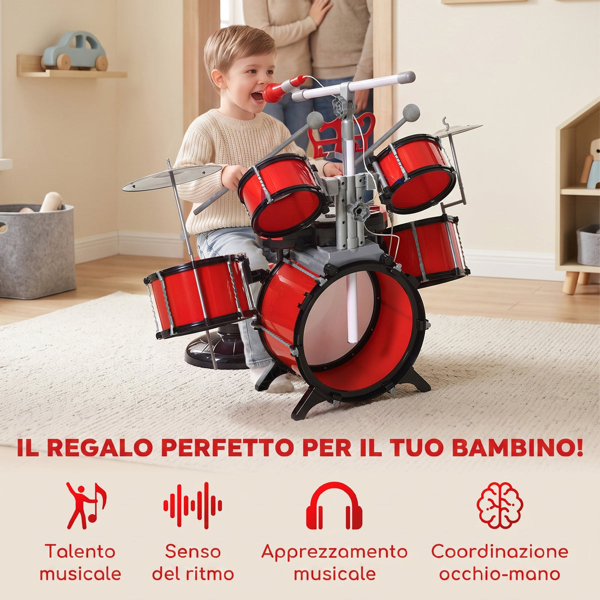 Batteria Giocattolo per Bambini con Microfono