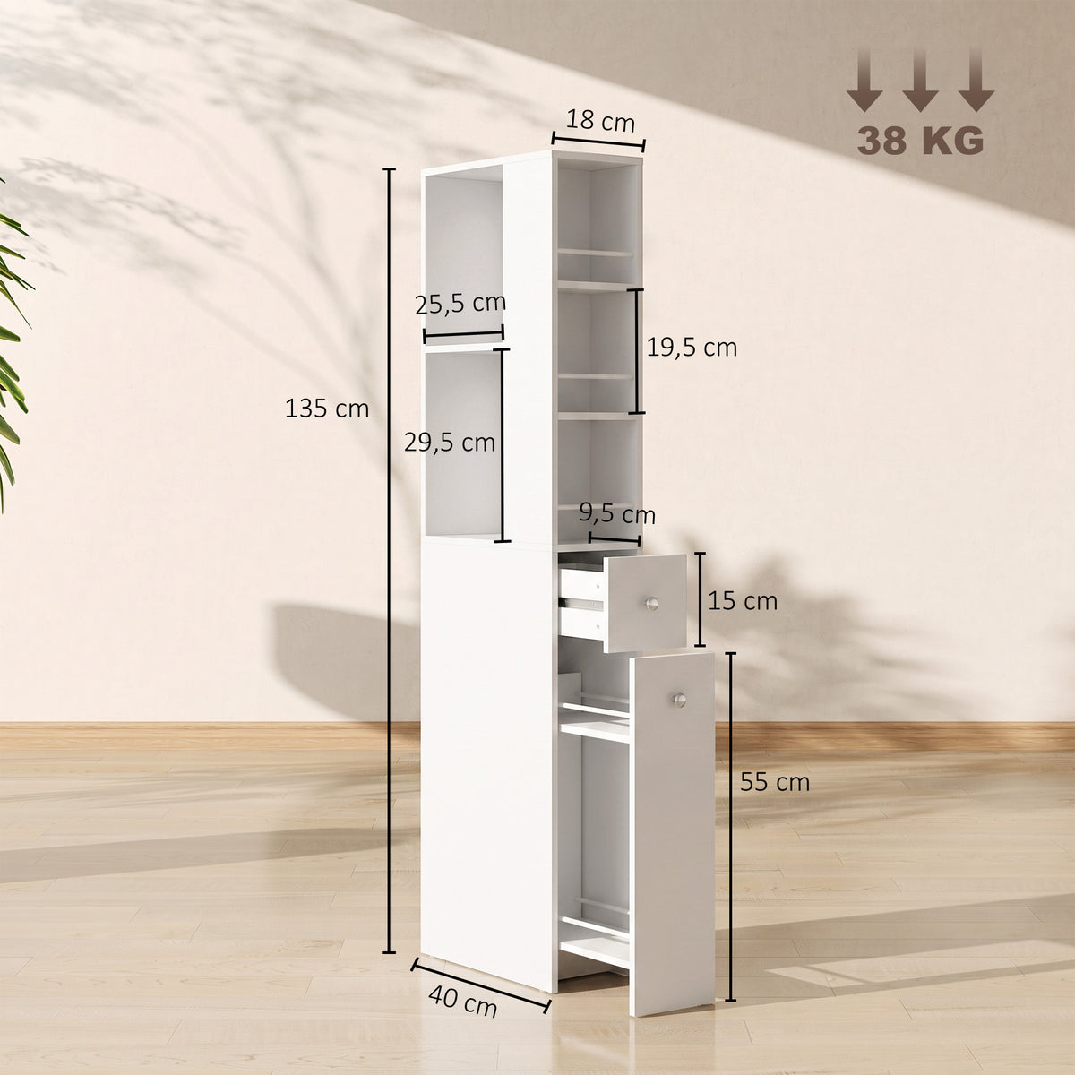 Mobile Bagno Alto Slim Bianco con 2 Cassetti