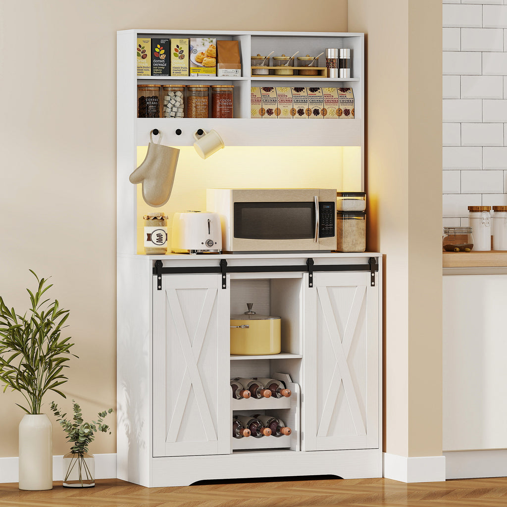 Credenza Cucina con LED, Prese Elettriche e Portabottiglie