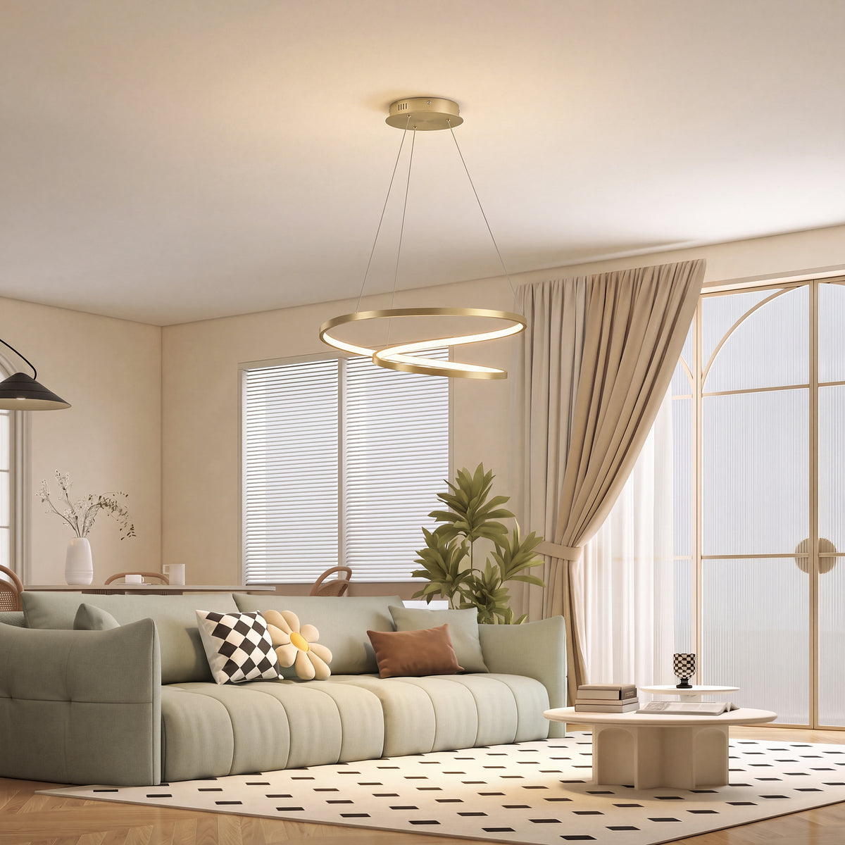 Lampada Sospensione LED Oro con 2 Anelli