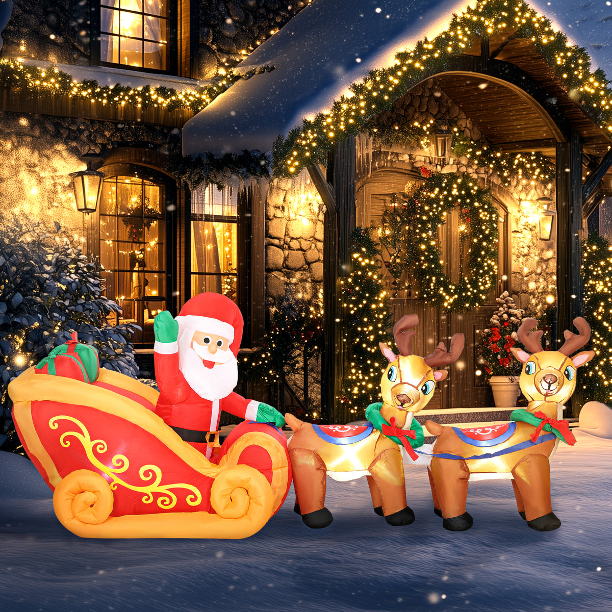 Babbo Natale Gonfiabile con Slitta e Renne 2,4 m