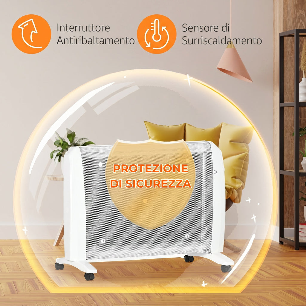 Riscaldatore a Mica 2000W con Termostato e Ruote