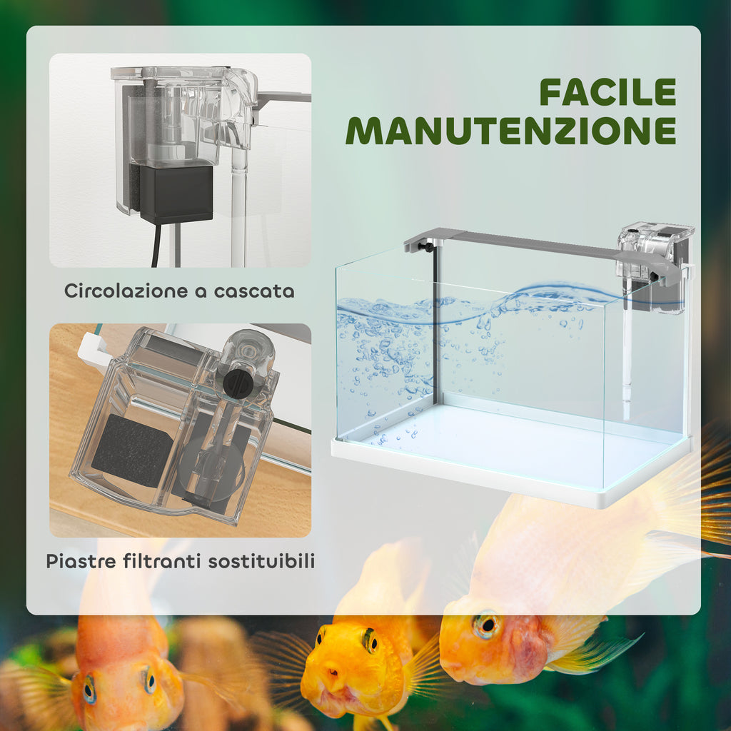 Acquario in Vetro 20L con Luce LED, Filtro e Pompa dell'Acqua Bianco