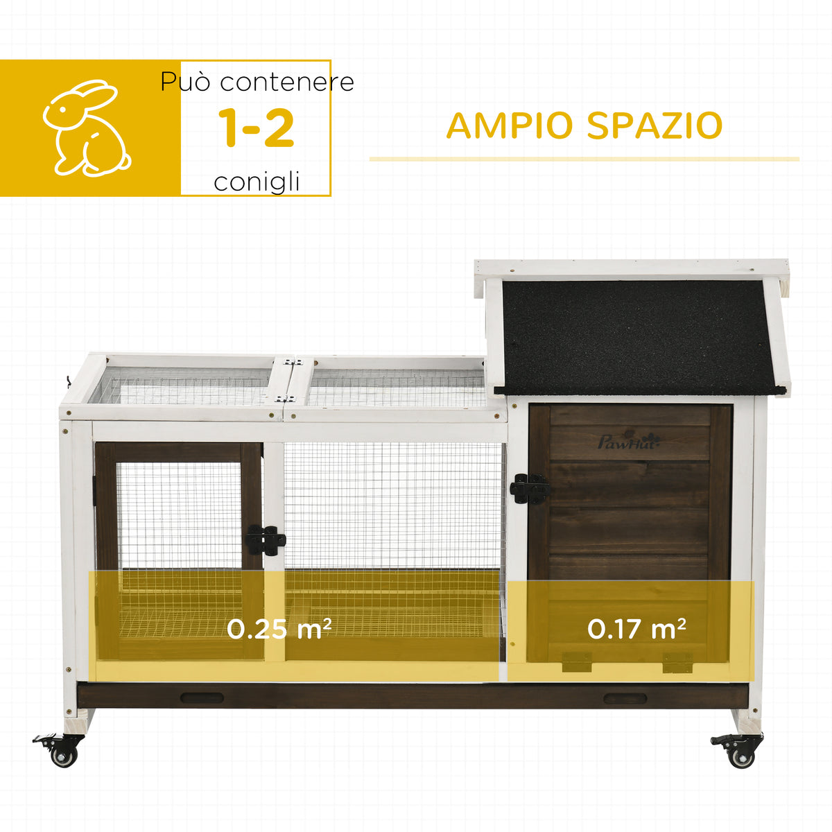 Conigliera in Legno con Ruote e Tetto Apribile
