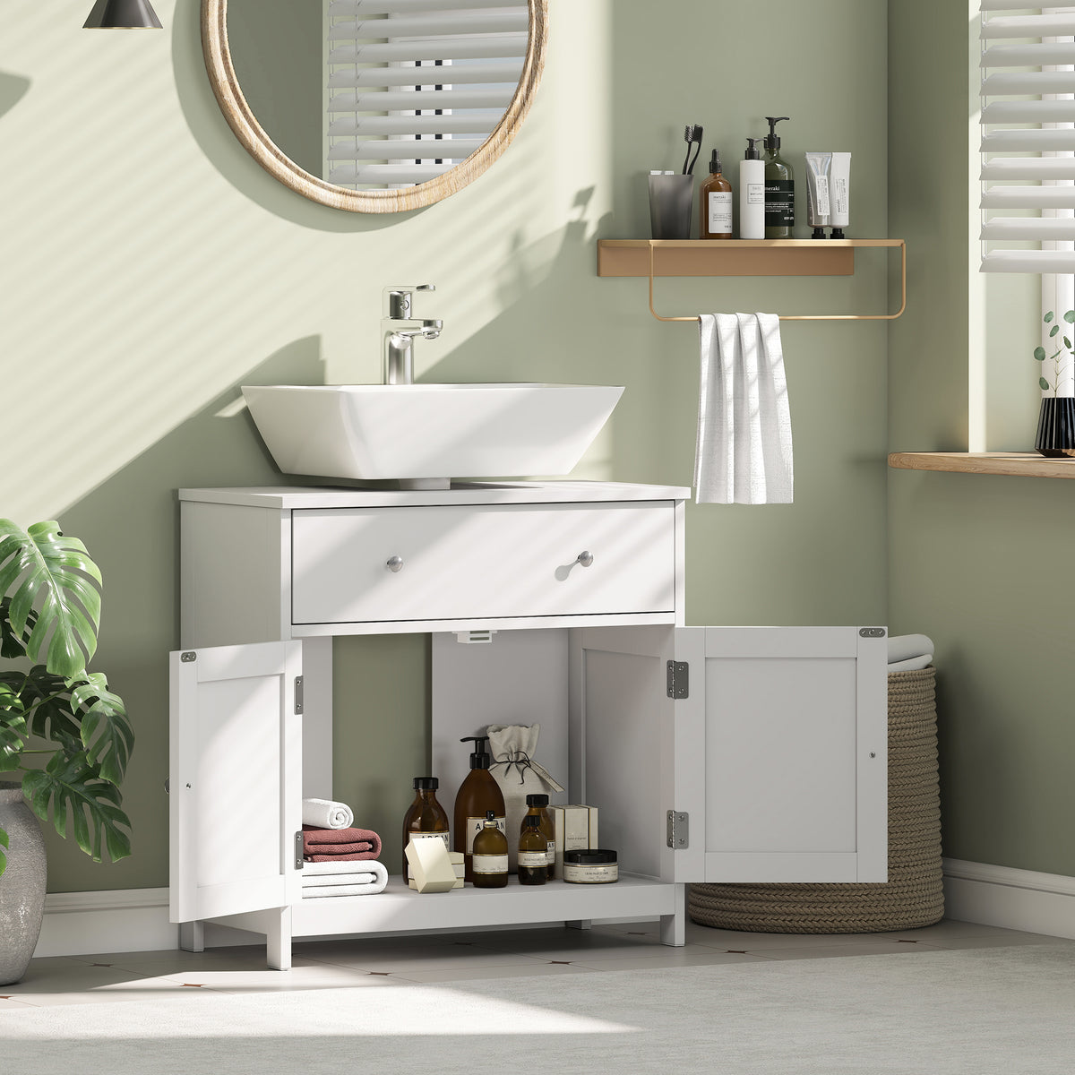 Mobiletto Sottolavabo Bianco con Cassetto e Armadietto