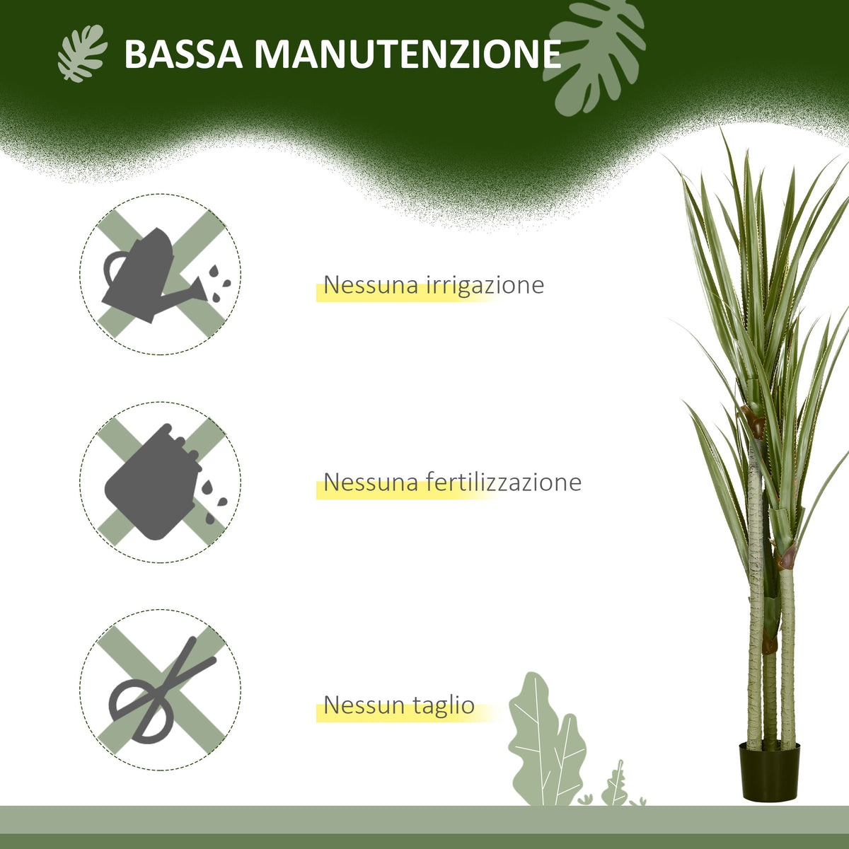 Pianta Artificiale Yucca da 190 cm con Vaso