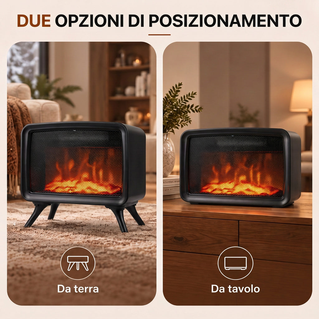 Caminetto Elettrico da Tavolo 1600W con Effetto Fiamma LED