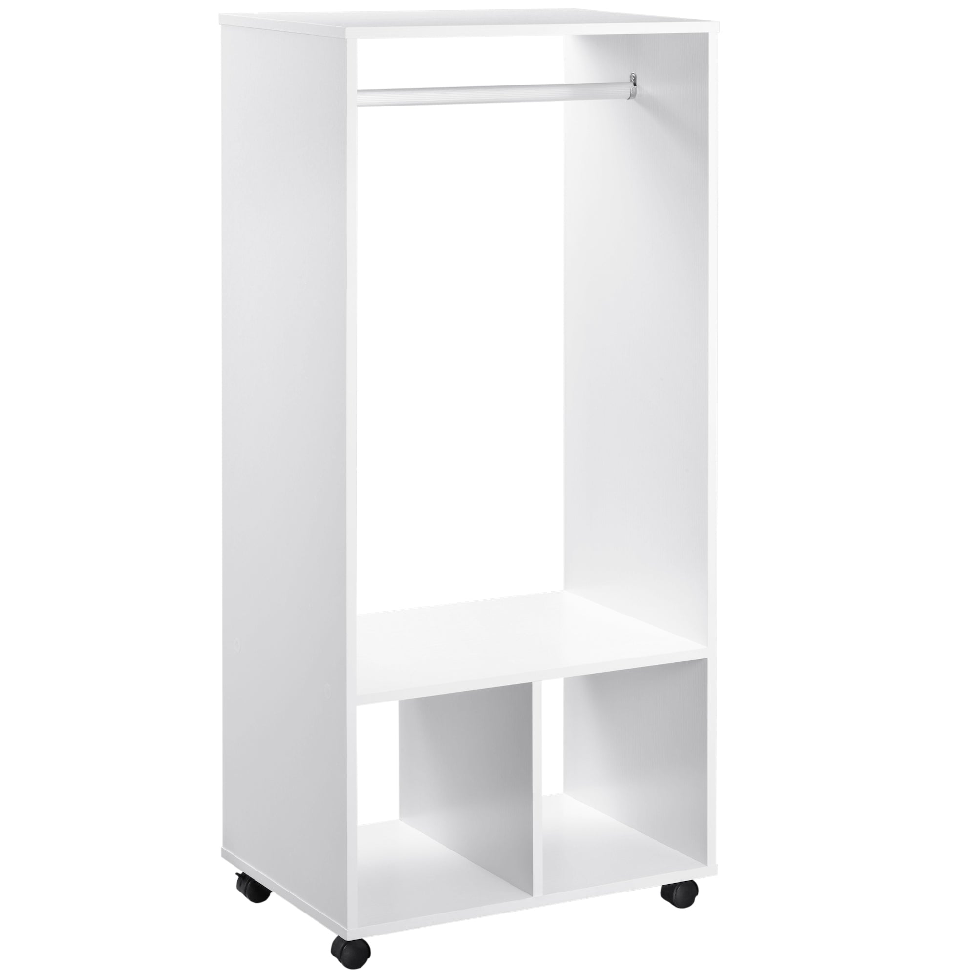 Mobile Appendiabiti con Barra in Alluminio e 2 Ripiani Aperti Bianco