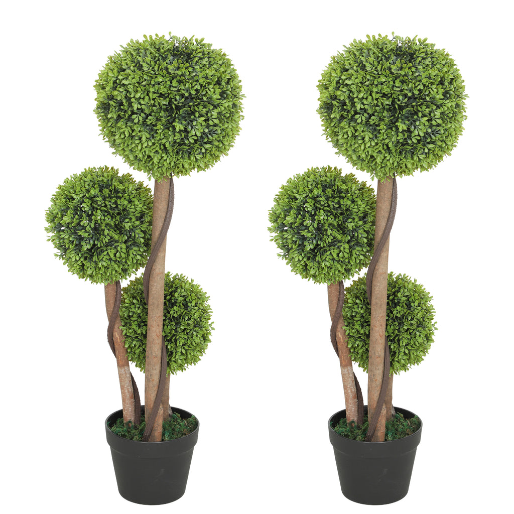 Set 2 Bosso Artificiali a 3 Sfere con Vaso 90 cm