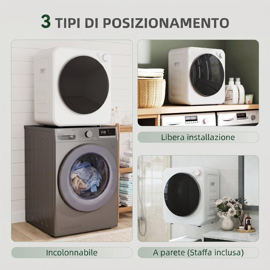 Mini Asciugatrice 4 kg con 5 Programmi 800 W