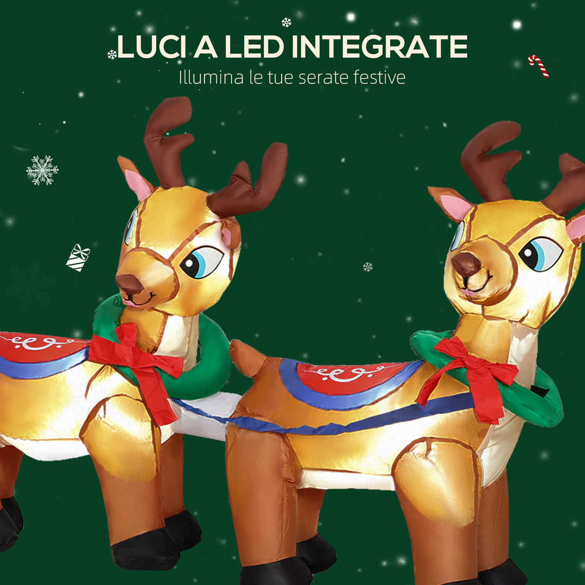 Babbo Natale Gonfiabile con Slitta e Renne 2,4 m