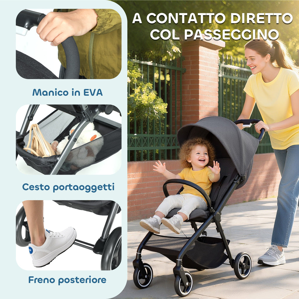Passeggino Leggero e Pieghevole 0-3 Anni con Schienale Regolabile e Capottina
