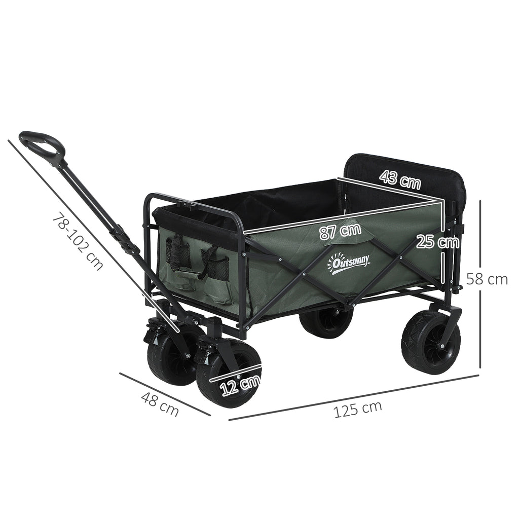 Carrello da Giardino Pieghevole 95 L con Pannello Apribile e Telaio in Acciaio