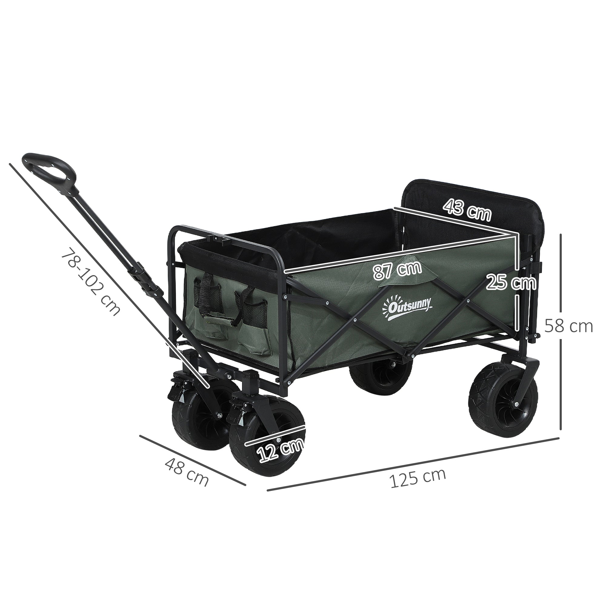 Carrello da Giardino Pieghevole 95 L con Pannello Apribile e Telaio in Acciaio