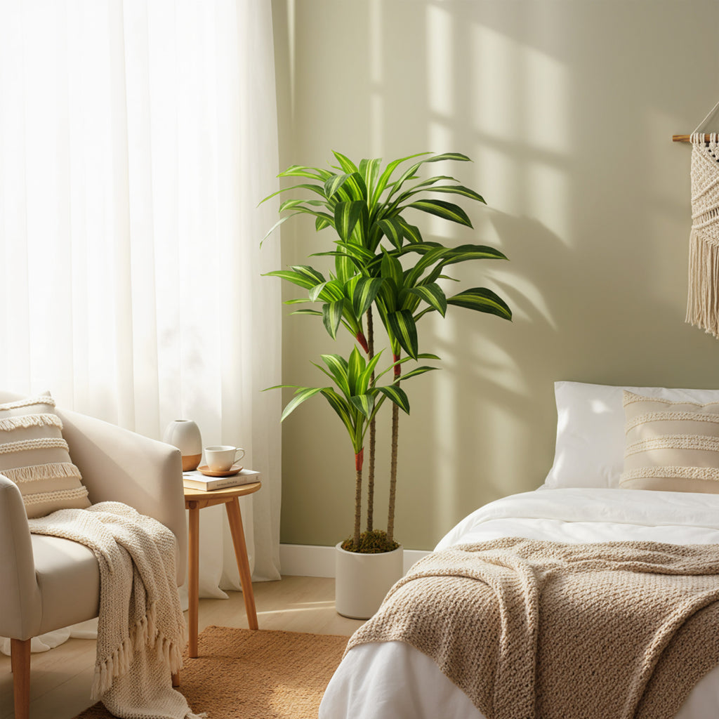Pianta Artificiale Dracena Verde da 120 cm con Vaso